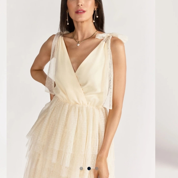 Cream Mesh Tiered Gown - Picture 6 of 7